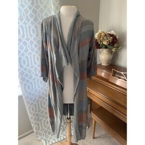 PERUVIAN CONNECTION Pima Cotton Duster Sweater, Striped, Open, 3/4 Sleeves,Large